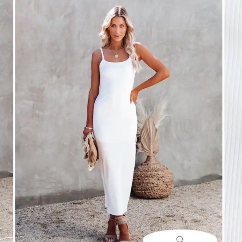 Luna Ribbed Knit Midi Dress - White